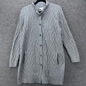 J. Jill Womens Cardigan Size LP Gray Cable‎ Knit Open Front Pockets Warm Soft